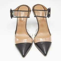 Aquazzura Black PVC And Leather Optic Buckle Sandals Size 36.5