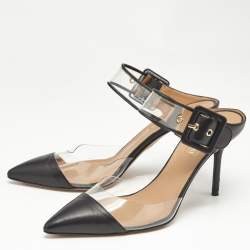 Aquazzura Black PVC And Leather Optic Buckle Sandals Size 36.5