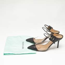 Aquazzura Black PVC And Leather Optic Buckle Sandals Size 36.5