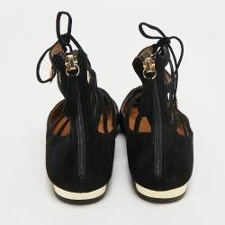 Aquazzura Black Suede Dancer Lace-Up Ballet Flats Size 38