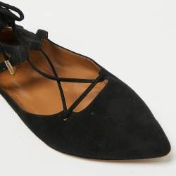 Aquazzura Black Suede Dancer Lace-Up Ballet Flats Size 38
