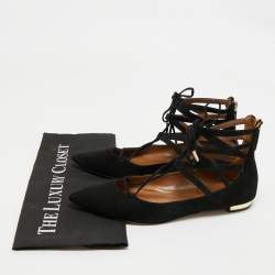 Aquazzura Black Suede Dancer Lace-Up Ballet Flats Size 38