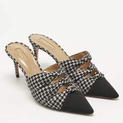 Aquazzura White/Black Fabric Knotted Mondaine Mules Size 41