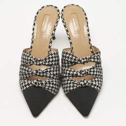 Aquazzura White/Black Fabric Knotted Mondaine Mules Size 41