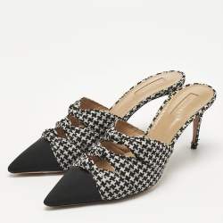 Aquazzura White/Black Fabric Knotted Mondaine Mules Size 41