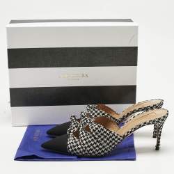 Aquazzura White/Black Fabric Knotted Mondaine Mules Size 41