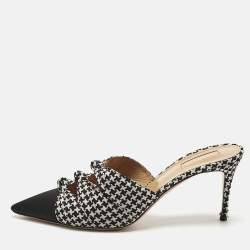 Aquazzura White/Black Fabric Knotted Mondaine Mules Size 41