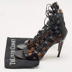 Pre Owned Aquazzura Black Leather Amazon Gladiator Sandals Size 37