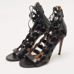 Pre Owned Aquazzura Black Leather Amazon Gladiator Sandals Size 37