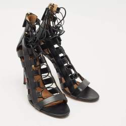 Pre Owned Aquazzura Black Leather Amazon Gladiator Sandals Size 37