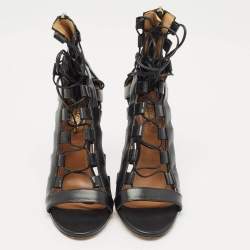 Pre Owned Aquazzura Black Leather Amazon Gladiator Sandals Size 37