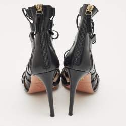 Pre Owned Aquazzura Black Leather Amazon Gladiator Sandals Size 37