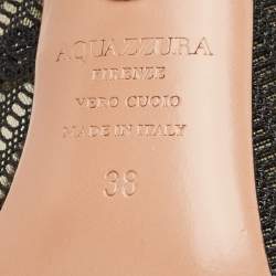 Pre Owned Aquazzura Black Mesh And Suede Bond Street Ankle Chain Pointed Toe Pumps Size 38