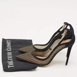Pre Owned Aquazzura Black Mesh And Suede Bond Street Ankle Chain Pointed Toe Pumps Size 38