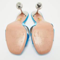 Pre Owned Aquazzura Blue Satin Darling Slide Sandals Size 41