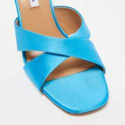 Pre Owned Aquazzura Blue Satin Darling Slide Sandals Size 41