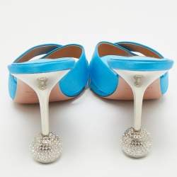 Pre Owned Aquazzura Blue Satin Darling Slide Sandals Size 41