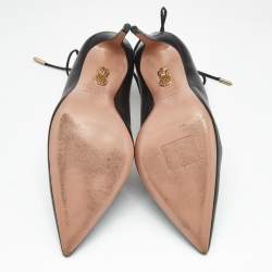 Pre Owned Aquazzura Black Leather Christy Pointed Toe Ankle Wrap Pumps Size 37.5