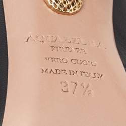 Pre Owned Aquazzura Black Leather Christy Pointed Toe Ankle Wrap Pumps Size 37.5