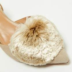 Pre Owned Aquazzura Light Grey Velvet Power Puff Slingback Pumps Size 40