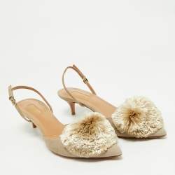 Pre Owned Aquazzura Light Grey Velvet Power Puff Slingback Pumps Size 40