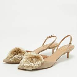 Pre Owned Aquazzura Light Grey Velvet Power Puff Slingback Pumps Size 40