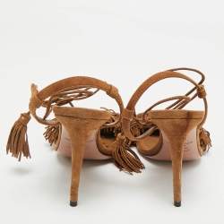 Pre Owned Aquazzura Brown Suede Wild Thing Ankle Strap Sandals Size 35
