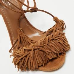 Pre Owned Aquazzura Brown Suede Wild Thing Ankle Strap Sandals Size 35