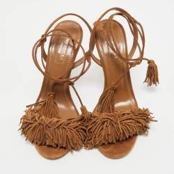 Pre Owned Aquazzura Brown Suede Wild Thing Ankle Strap Sandals Size 35