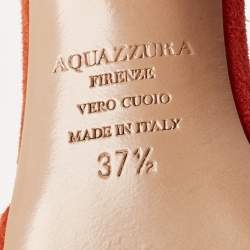 Pre Owned Aquazzura Orange Suede Ankle Strap Block Heel Sandals Size 37.5