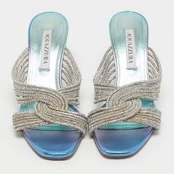 Pre Owned Aquazzura Ombre Blue/Purple Leather Gatsby Slide Sandals Size 38