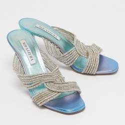 Pre Owned Aquazzura Ombre Blue/Purple Leather Gatsby Slide Sandals Size 38