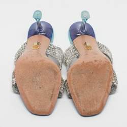 Pre Owned Aquazzura Ombre Blue/Purple Leather Gatsby Slide Sandals Size 38