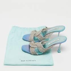 Pre Owned Aquazzura Ombre Blue/Purple Leather Gatsby Slide Sandals Size 38