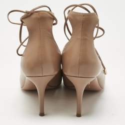 Pre Owned Aquazzura Beige Leather Christy Lace Ankle Wrap Pumps Size 37.5