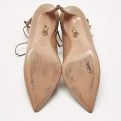 Pre Owned Aquazzura Beige Leather Christy Lace Ankle Wrap Pumps Size 37.5