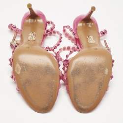 Pre Owned Aquazzura Pink PVC Love Struck Embellished Ankle Strap Sandals Size 39