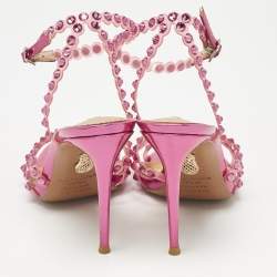 Pre Owned Aquazzura Pink PVC Love Struck Embellished Ankle Strap Sandals Size 39