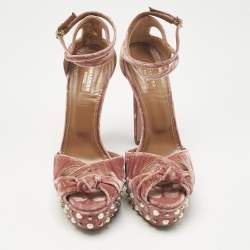 Pre Owned Aquazzura Pink Velvet Mira Embellished  Platform Ankle Strap Sandals Size 41