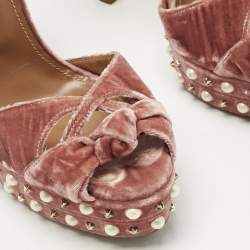 Pre Owned Aquazzura Pink Velvet Mira Embellished  Platform Ankle Strap Sandals Size 41