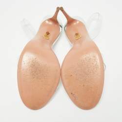 Pre Owned Aquazzura Silver PVC So Nude Slingback Sandals Size 40