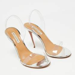 Pre Owned Aquazzura Silver PVC So Nude Slingback Sandals Size 40
