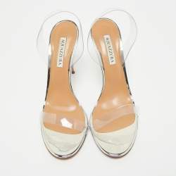 Pre Owned Aquazzura Silver PVC So Nude Slingback Sandals Size 40