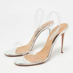 Pre Owned Aquazzura Silver PVC So Nude Slingback Sandals Size 40