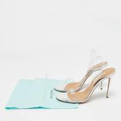 Pre Owned Aquazzura Silver PVC So Nude Slingback Sandals Size 40