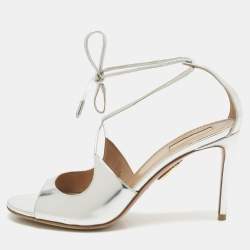 Pre Owned Aquazzura Silver Leather Sofia Ankle Wrap Sandals Size 39