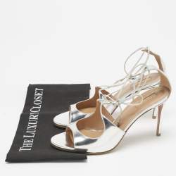 Pre Owned Aquazzura Silver Leather Sofia Ankle Wrap Sandals Size 39