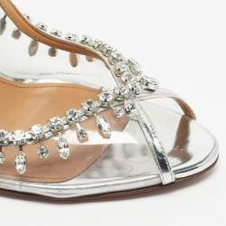 Pre Owned Aquazzura Silver PVC Temptation Peep Toe Pumps Size 39.5