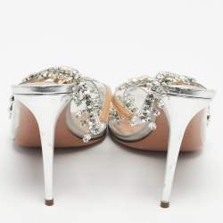 Pre Owned Aquazzura Silver PVC Temptation Peep Toe Pumps Size 39.5