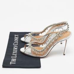 Pre Owned Aquazzura Silver PVC Temptation Peep Toe Pumps Size 39.5